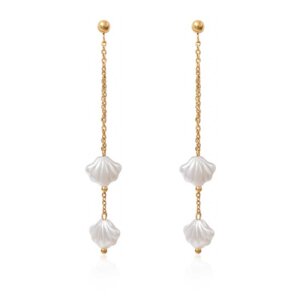 Heart Flower and Seashell Shaped Stainless Steel Imitation Pearl Drop Earrings