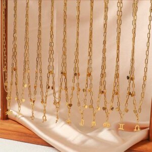 Hexingsheng Jewelry | Eye Catching Display Stands for Fashion Jewelry Boutiques and Wholesalers Double Layered Stainless Steel Gold Plated Zodiac Necklace