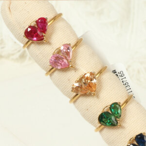Gold Plated Stainless Steel Rings with Colorful Cubic Zirconia Stones