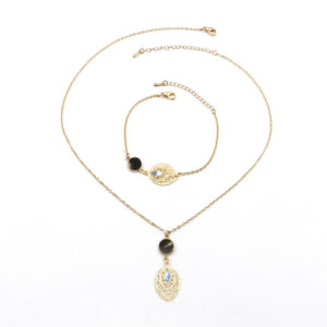 Stunning MOP Copper Gold Necklace and Bracelet Set with Waterdrop Accents