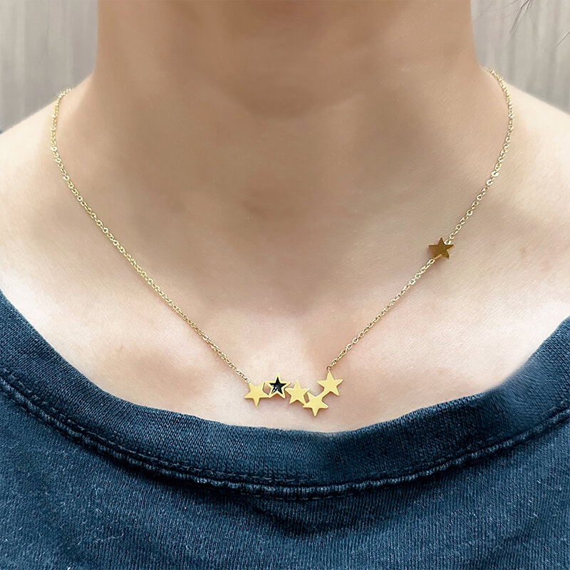 Modern Stainless Steel Star Necklace in Gold and Rhodium Plating