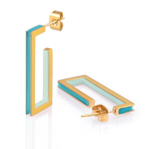 Minimalist Gold Geometric Earrings Featuring Ocean Wave Colors