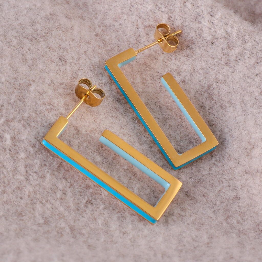 Minimalist Gold Geometric Earrings Featuring Ocean Wave Colors