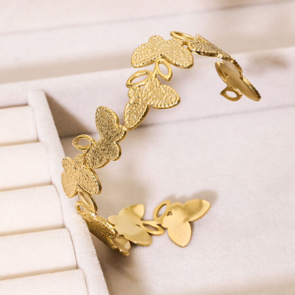 Nature Inspired Stainless Steel Gold Butterfly Bangle