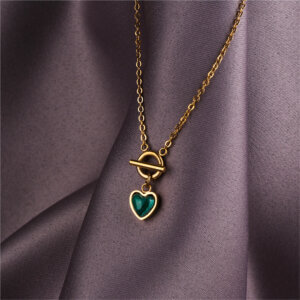 Elegant 18K Gold Plated Heart Pendant Necklace with Natural Stones