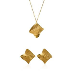 Hammered Gold Plated Jewelry Set in Irregular Square Design