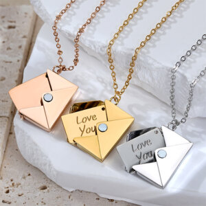 Stainless Steel Envelope Locket Necklace with Hidden Message Design