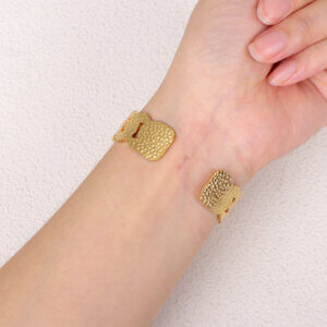 Bold Chunky Hammered Gold Cuff Bracelet in Stainless Steel