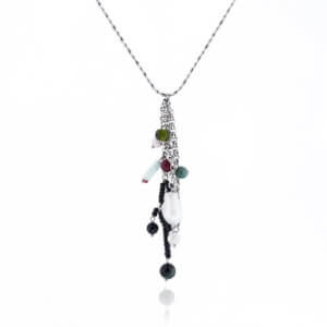 Stainless Steel Long Necklace with Natural Stones and Pearls