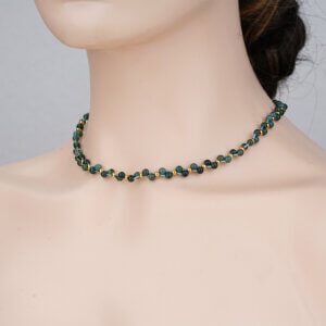 Handmade Boho Chic Green Moss Agate Beaded Cord Necklace