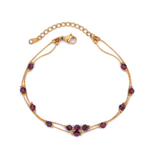 Delicate Double Layer Natural Stone Beads Bracelet in 18K Gold Plated