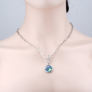 Heart Toggle Paperclip Chain Shell Abalone Pendant Necklace