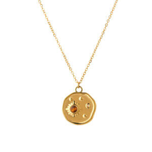 Galaxy Inspired Celestial Coin Necklace with Natural Stones