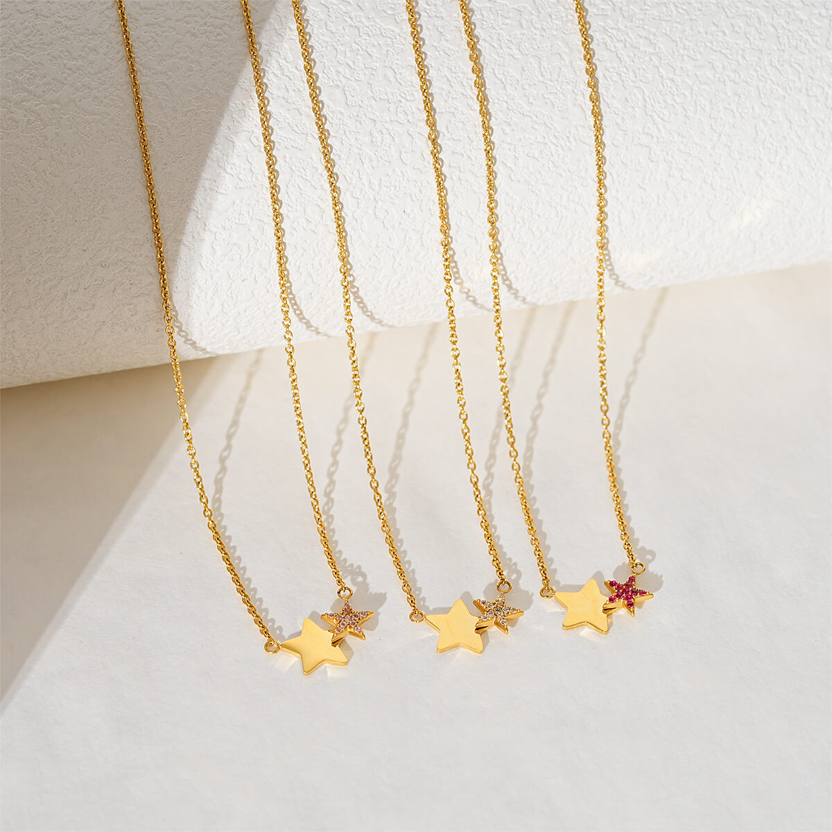 Trendy Cubic Zirconia Double Star Necklace In 18K Gold