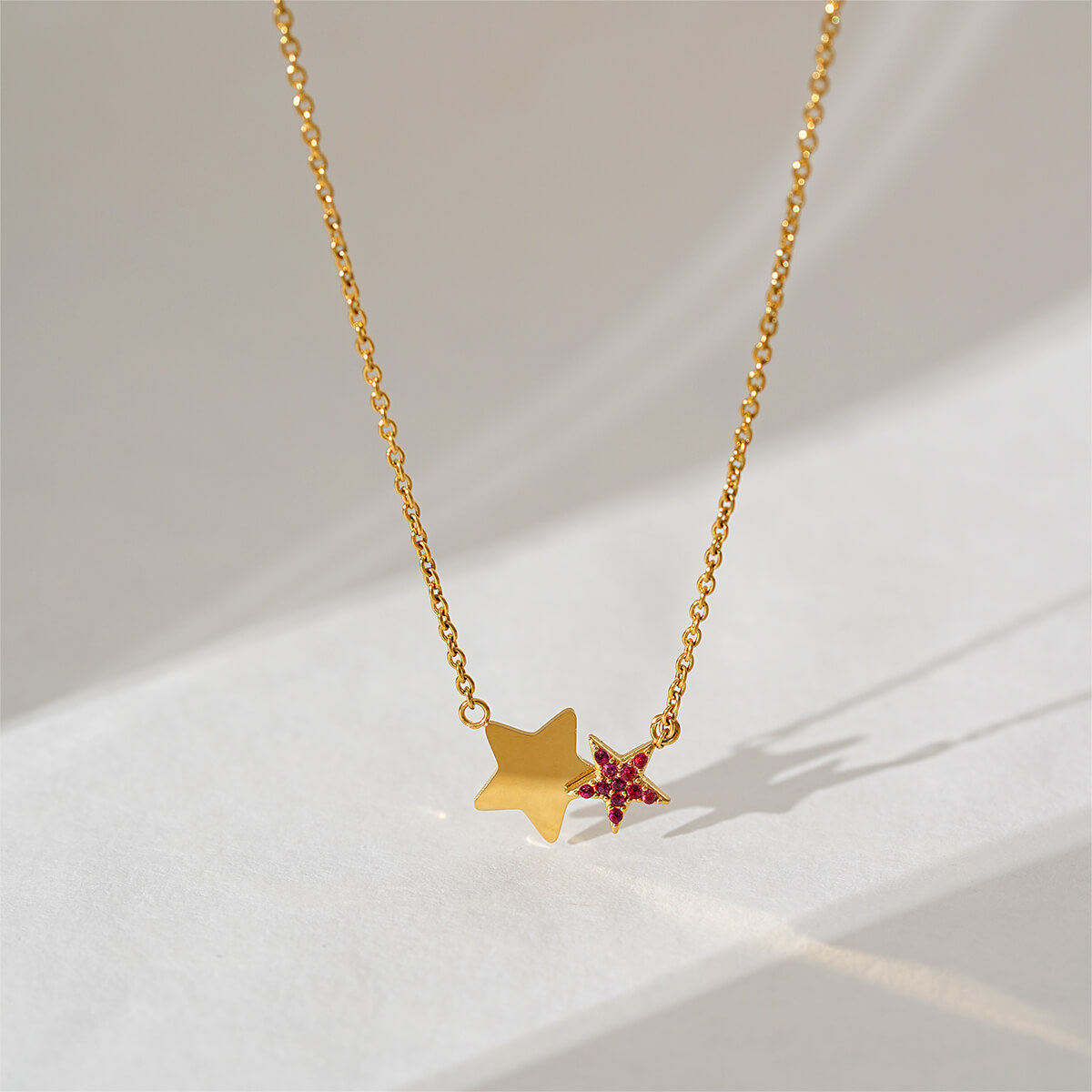Trendy Cubic Zirconia Double Star Necklace In 18K Gold