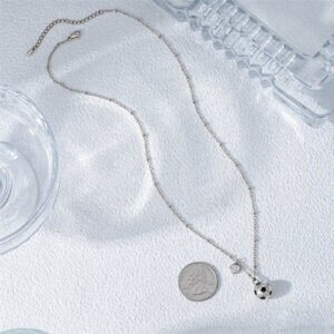 Modern Soccer Ball Necklace With CZ Heart And Station Chain