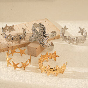 Ocean Inspired Stainless Steel Starfish Cuff Bracelet Collection